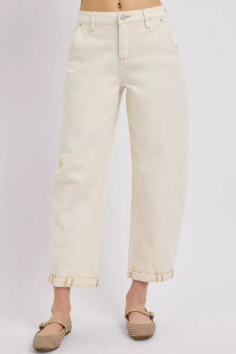 RISEN High Rise Relaxed Barrel Cuffed Jeans - SwagglyLife Home & Fashion